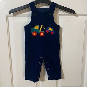 100% Cotton Vintage Baby 9mo Blue Corduroy Overalls Colorblock Truck Appliqué